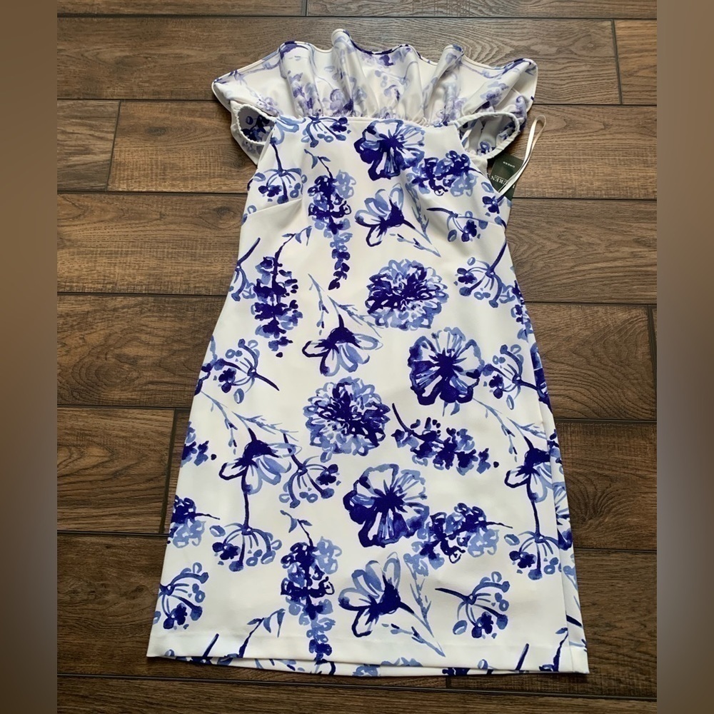 Lauren Ralph Lauren Womens 8 Catalina Blue White Floral Coquette Romantic Dress - Picture 3 of 6